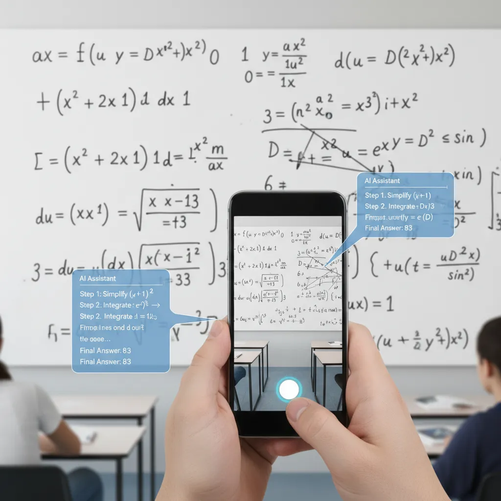 AI assistant on a smartphone solving a math problem in real-time using the camera.