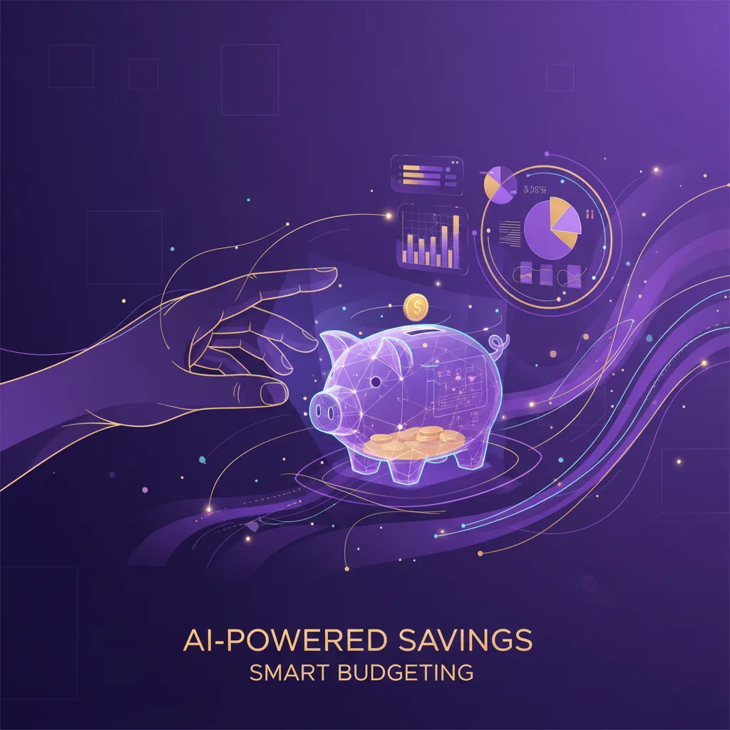 AI budgeting and savings illustration with holographic piggy bank