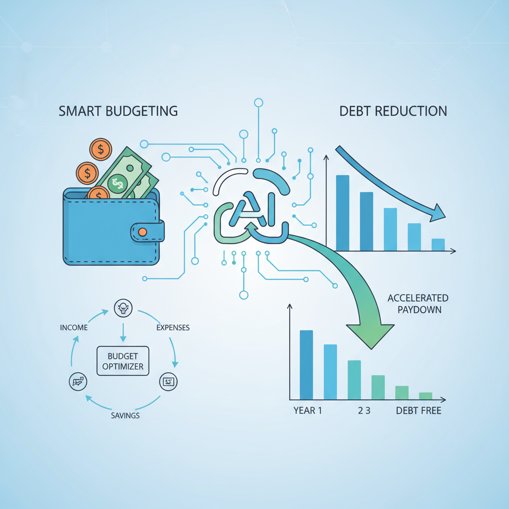 Infographic showing AI optimizing budgeting and debt management.