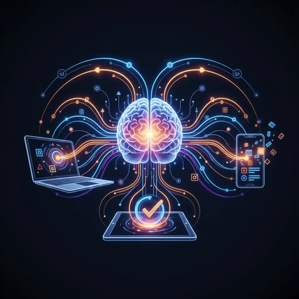 Abstract depiction of AI enhancing cognitive functions