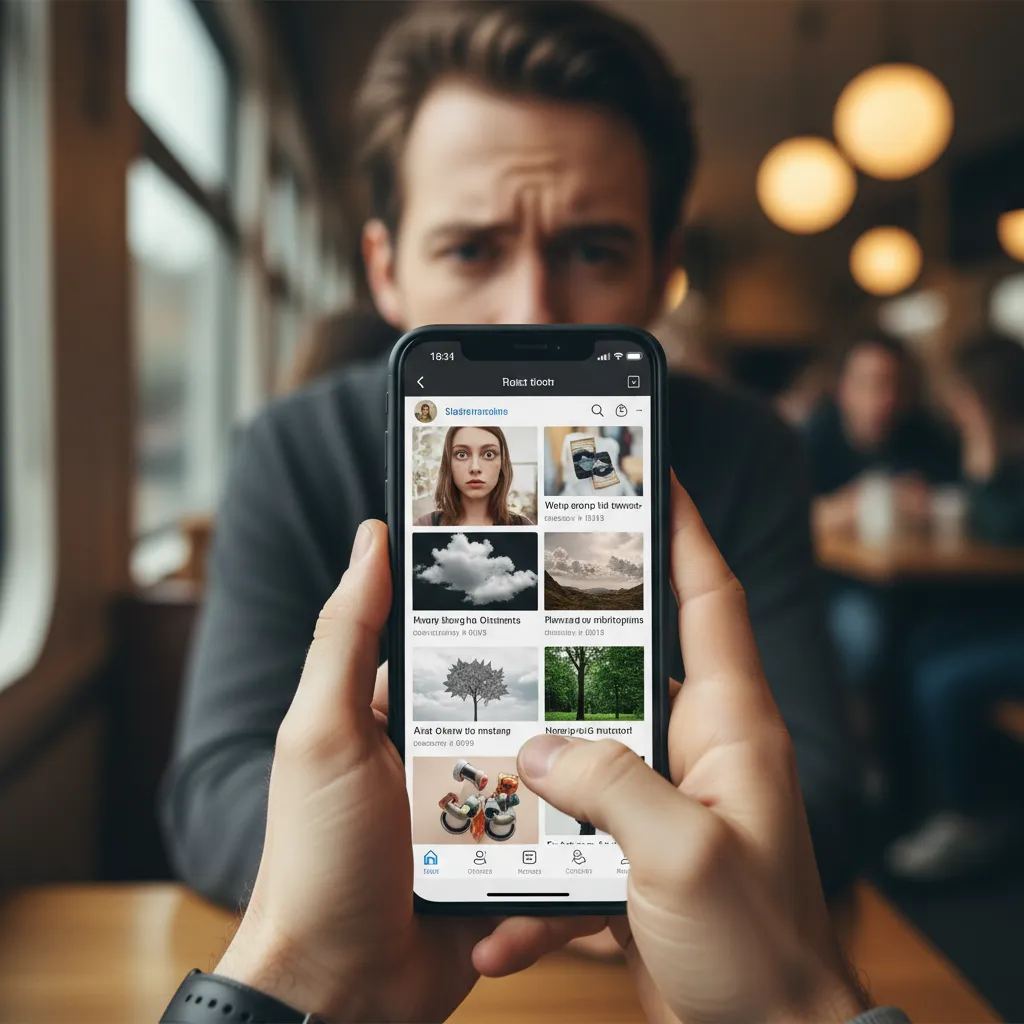 Person looking confused at AI content on phone