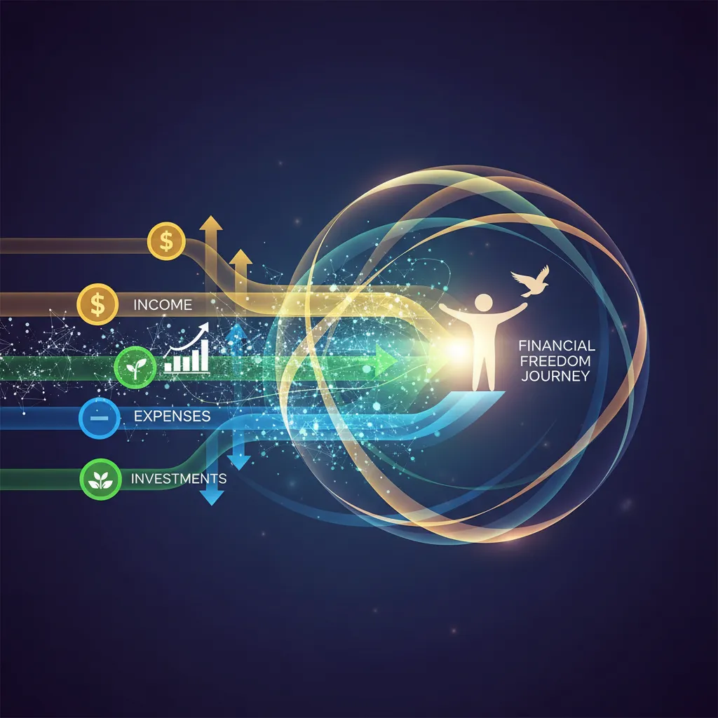 A graphic showing data streams from various financial accounts (bank, credit card, investments)
unifying into a single, clear dashboard.