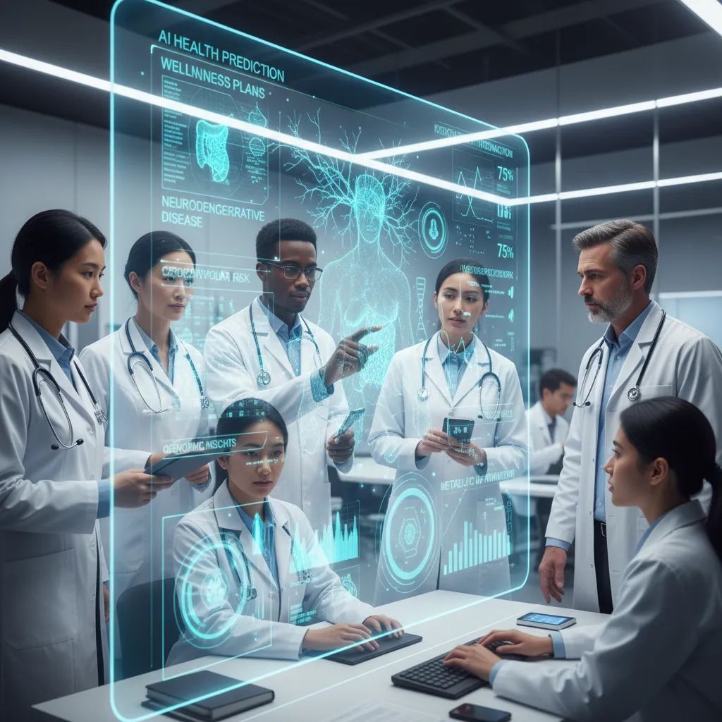 Scientists and doctors using AI for disease prediction and healthy aging