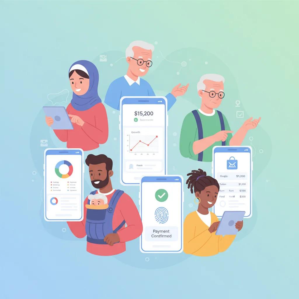 Diverse people using AI personal finance apps
