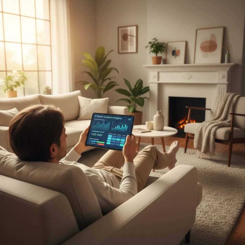 Person using a smart device with an AI-driven personalized financial dashboard and optimized daily routine calendar.