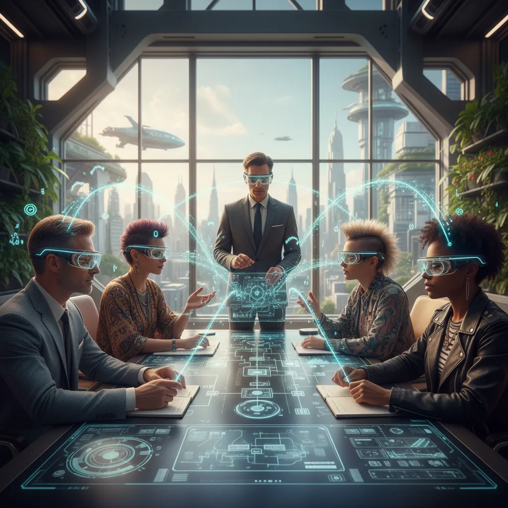Group of people collaborating with AI smart glasses