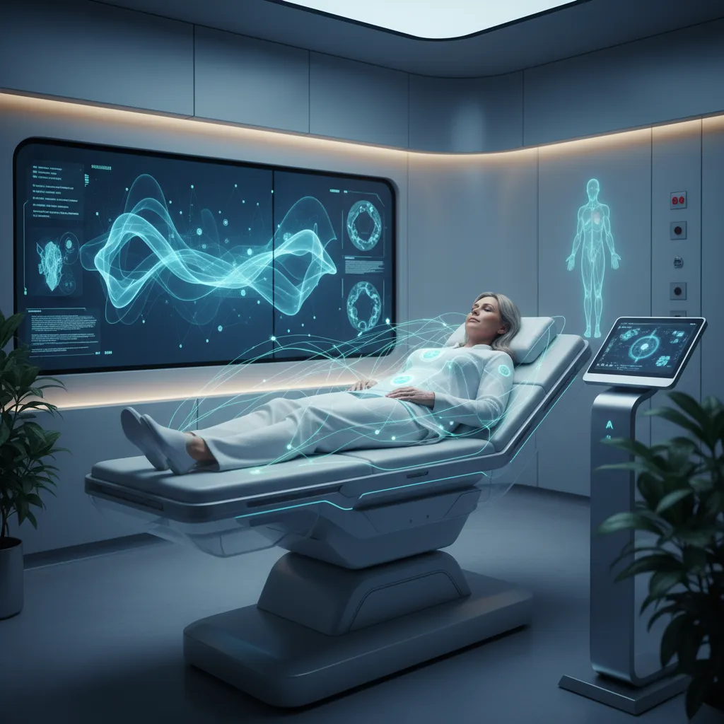 Patient undergoing comfortable AI health screening