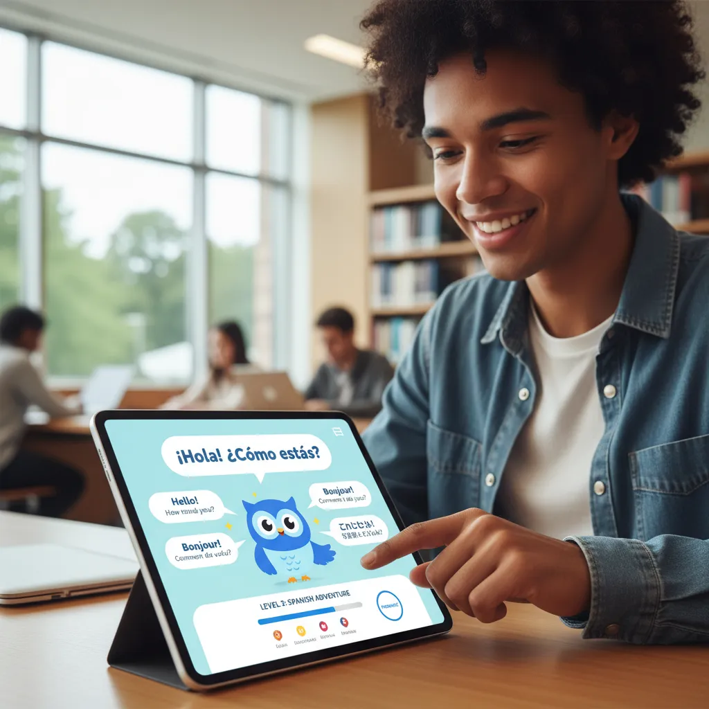 Student using AI language learning app