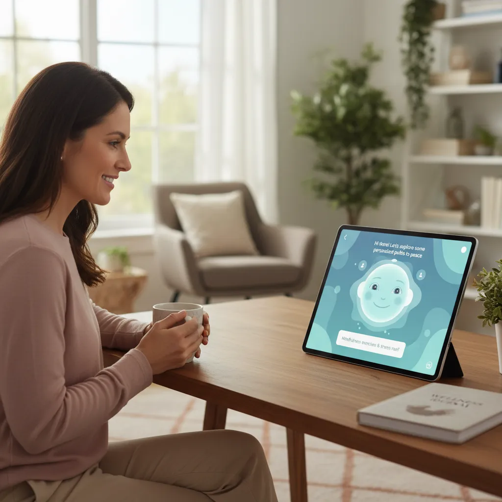 Person interacting with an AI digital health assistant for mental wellness.