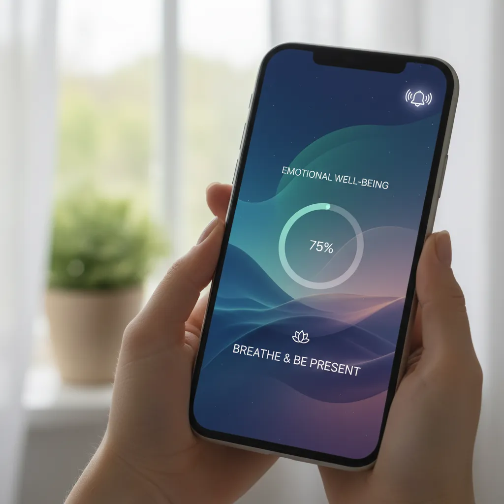 AI mindfulness app on smartphone showing a personalized meditation interface.