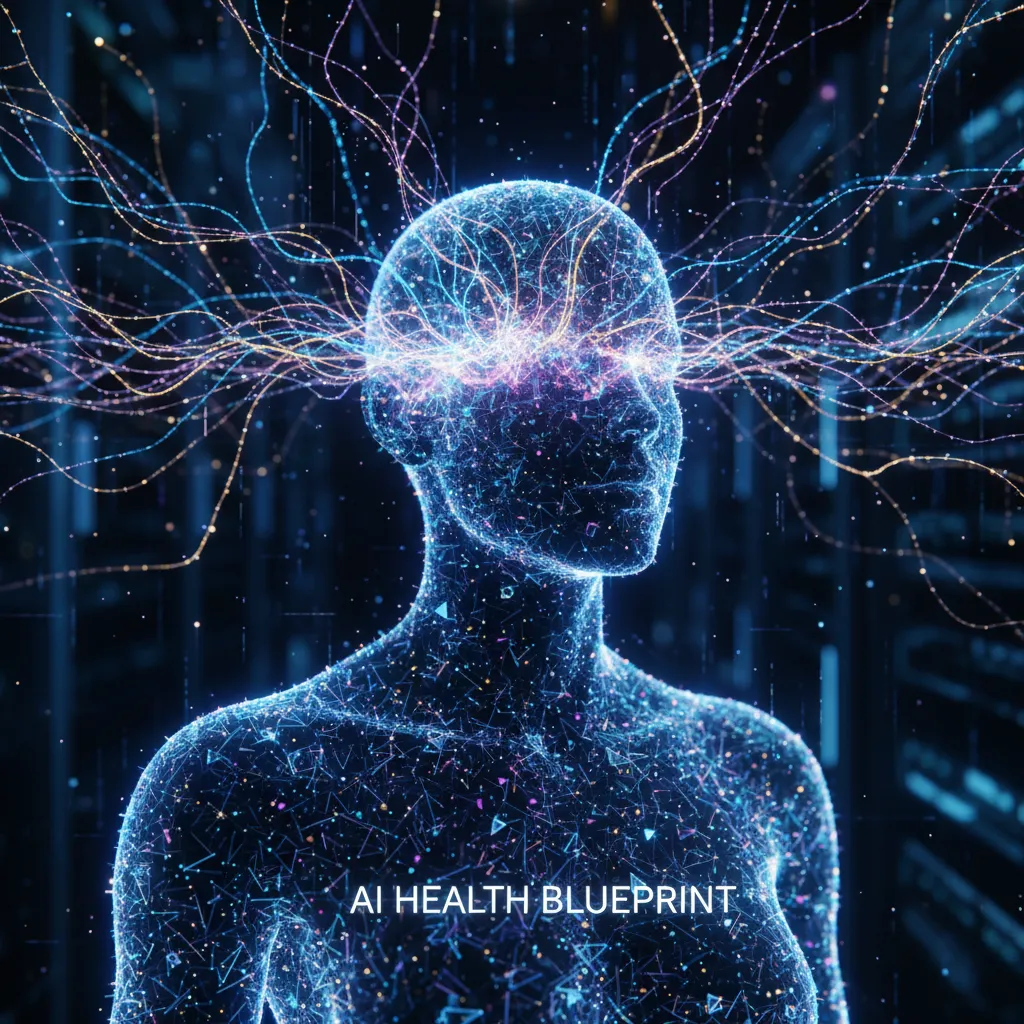 Abstract image of AI neural networks creating a human health blueprint