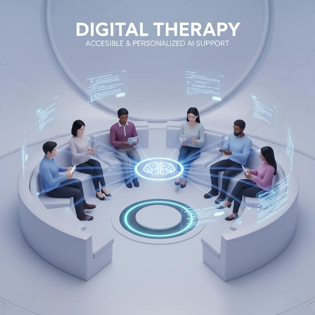 People engaging with AI-powered therapy chatbots on their devices.