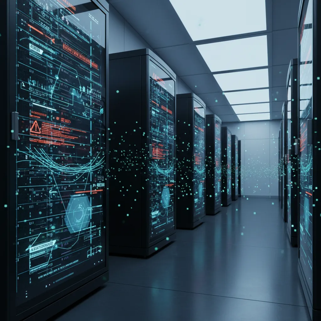Futuristic data center with AI and quantum security