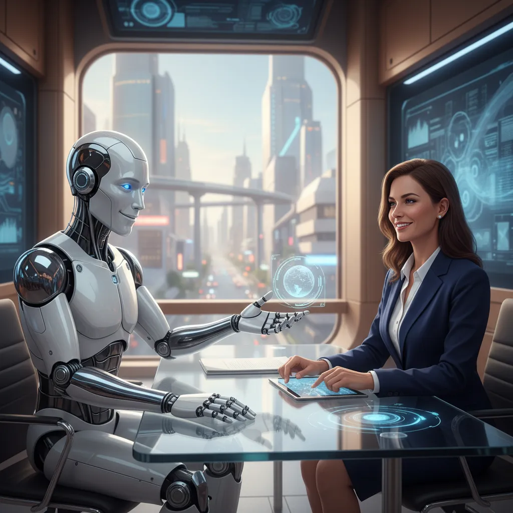 AI robot interviewing a human