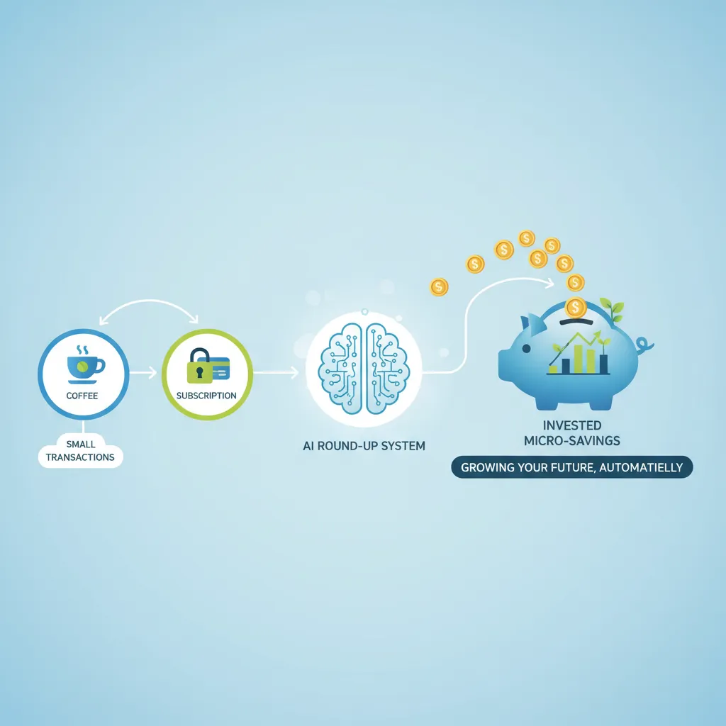 Infographic showing AI rounding up small purchases for investment