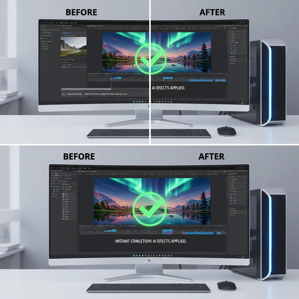 Before and after comparison of AI-accelerated video editing