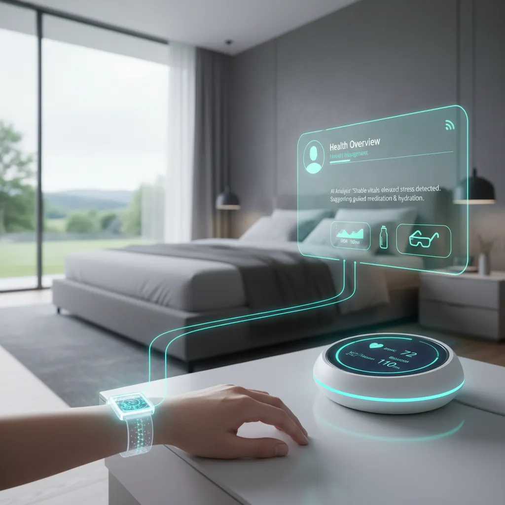 A person checking their real-time health data on a smartwatch, which is being analyzed by an AI-powered health app.