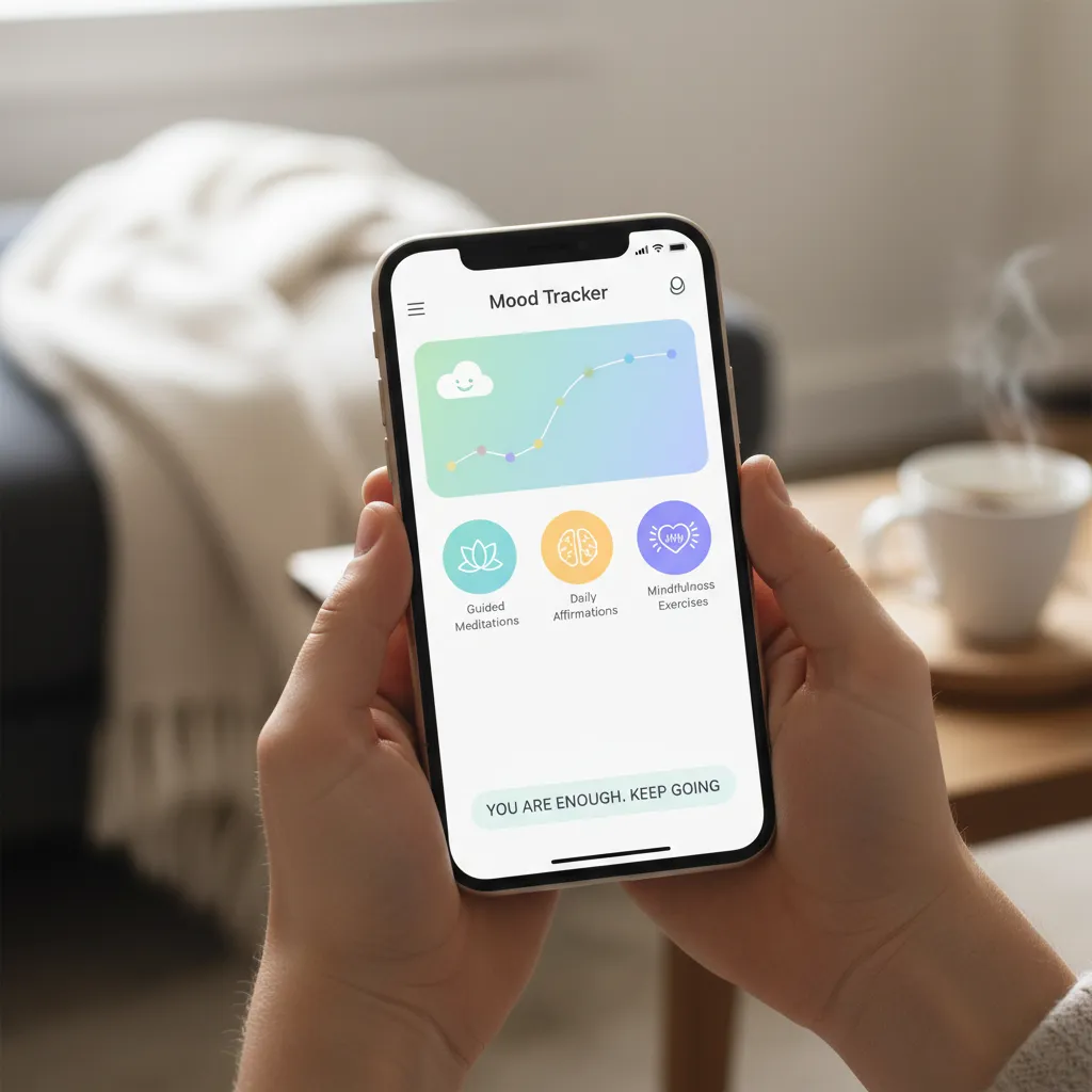 AI mental wellness application interface on a smartphone.