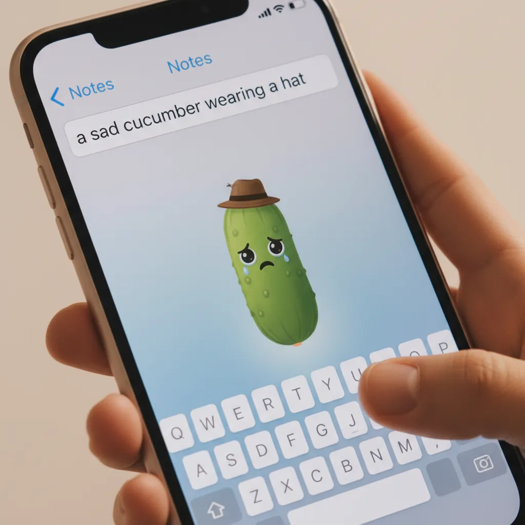 An example of a unique Genmoji being created from a text prompt on an iPhone.