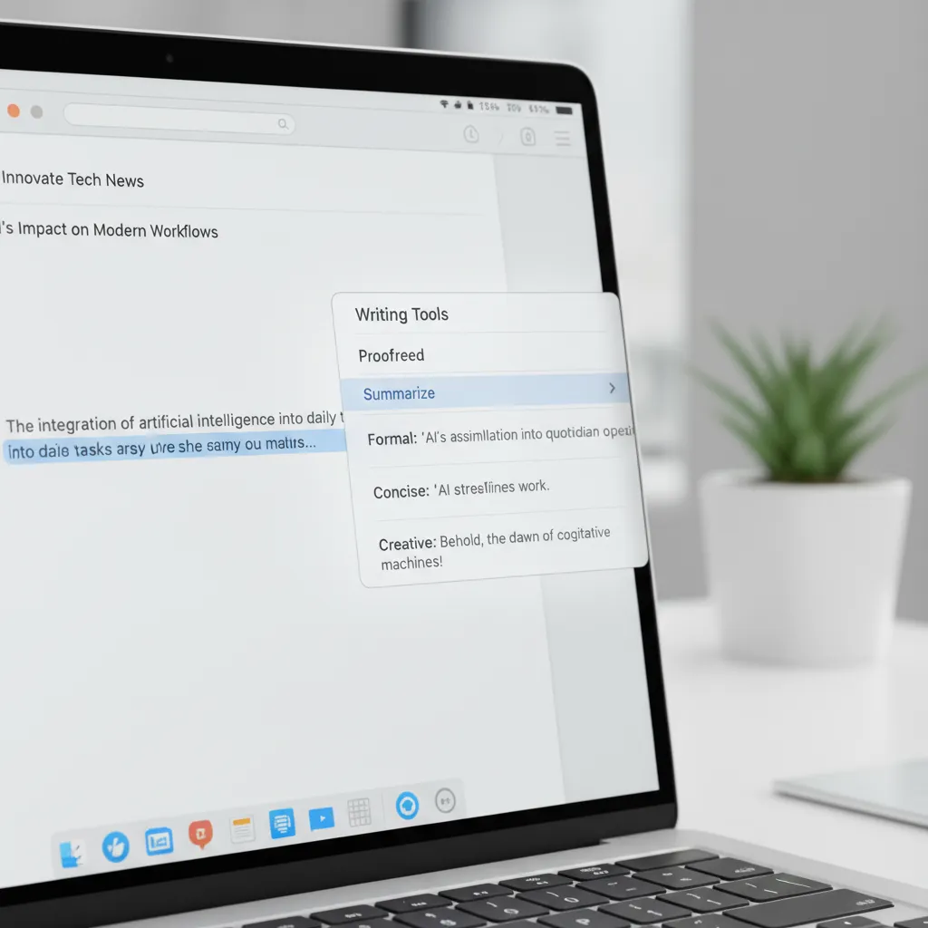 The AI-powered Writing Tools in the Mail app on a Mac, showing the 'Proofread' and 'Rewrite' functions.