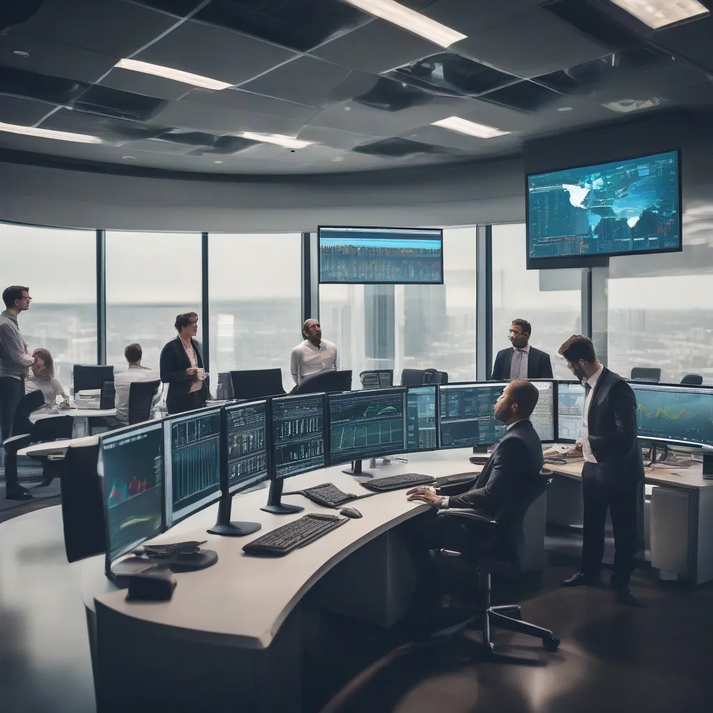 FinOps engineering team analyzing enterprise cloud infrastructure spending metrics on modern dashboard monitors.