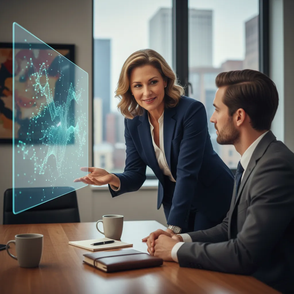 Financial advisor and client reviewing AI-driven personalized financial plan