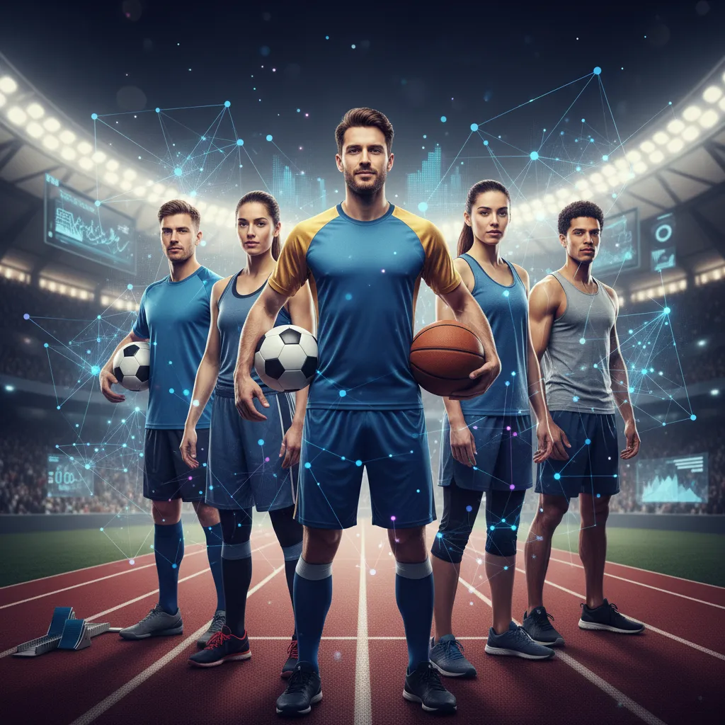 Diverse athletes connected by AI neural network patterns