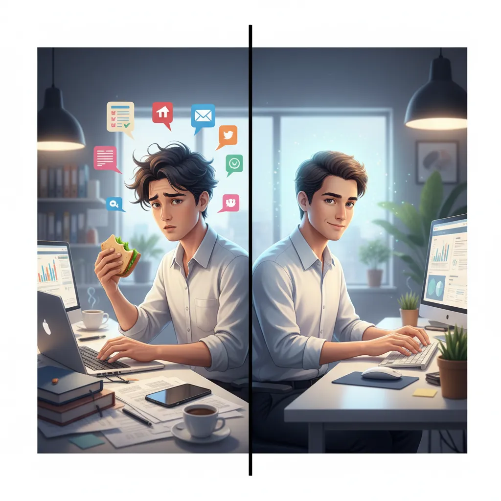 Split image: distracted vs BCI-focused person