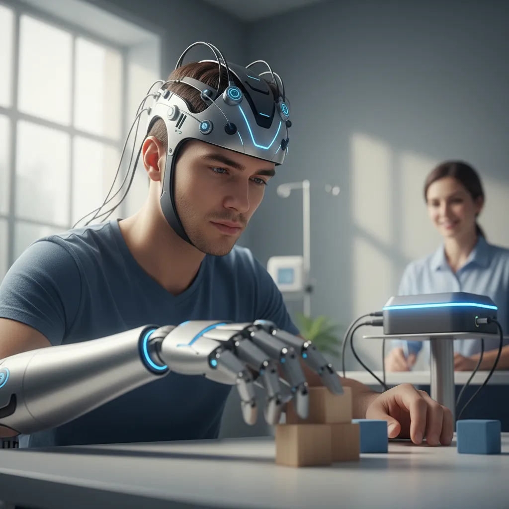 Patient controlling a prosthetic limb with brain-computer interface