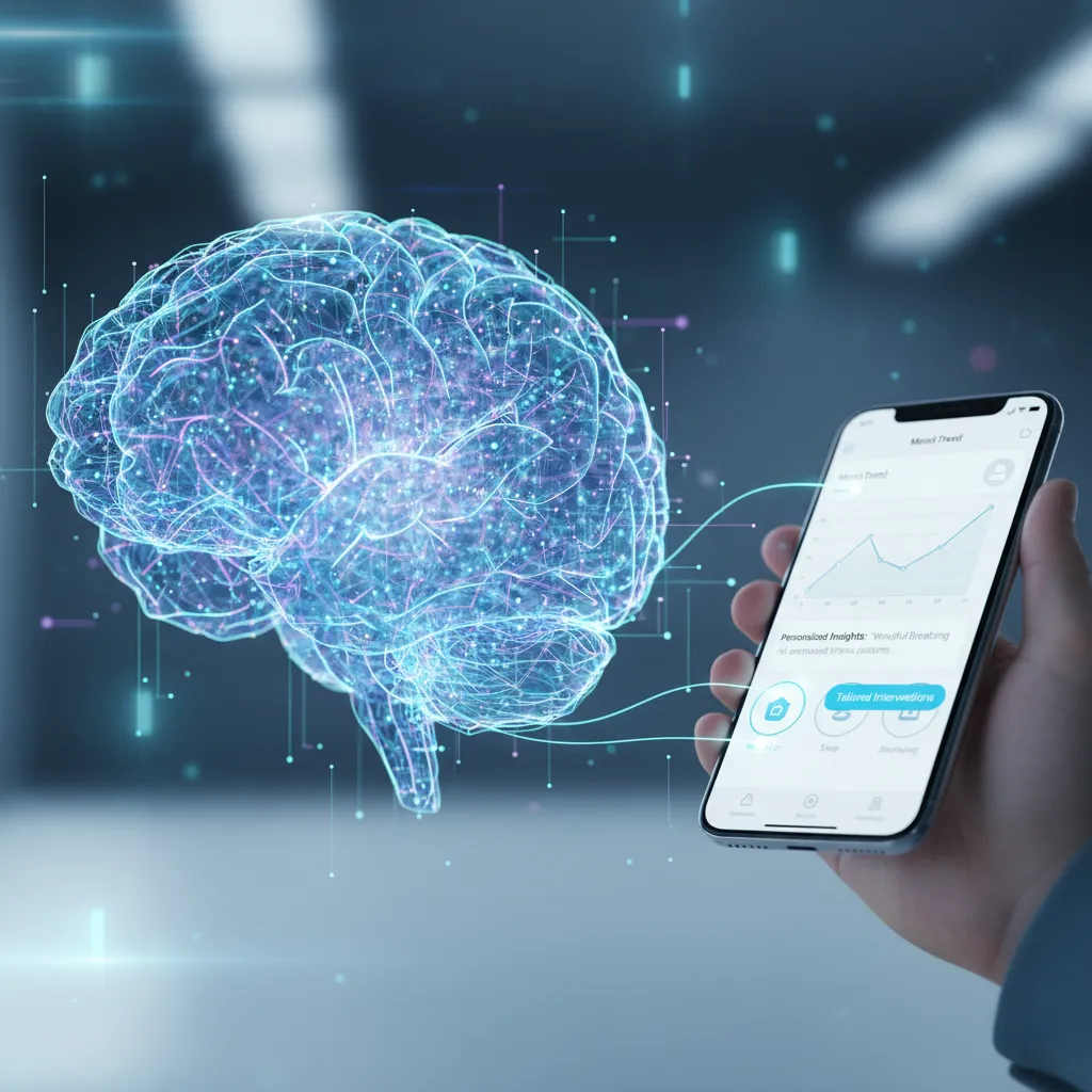Brain connected to smartphone with personalized mental health dashboard