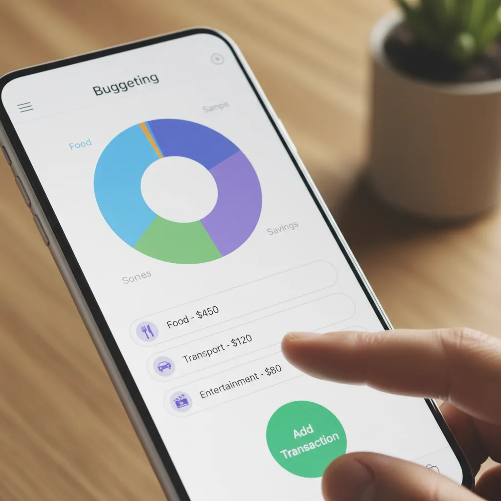 Smartphone displaying budgeting app with pie charts