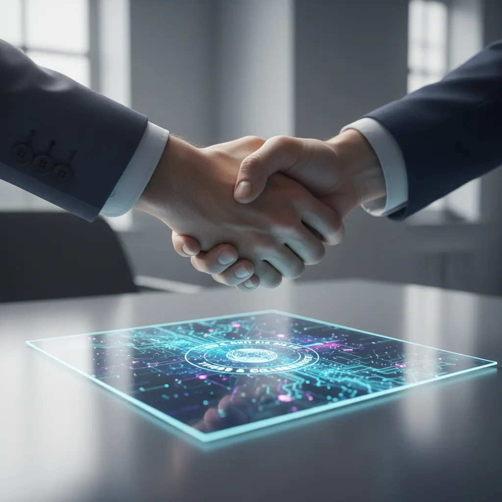 Hands shaking over AI generated content symbolizing trust