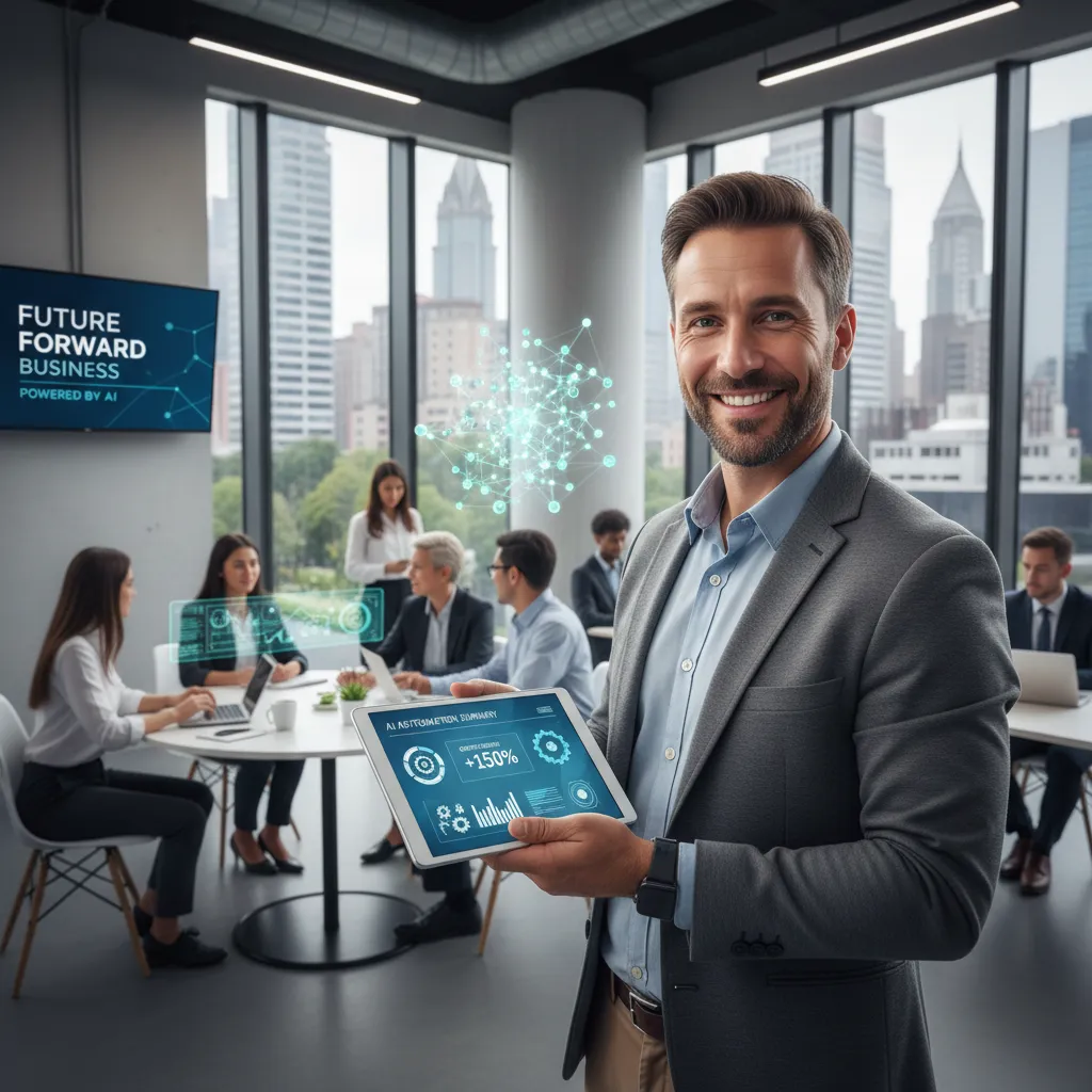 Entrepreneur reviewing AI-generated growth reports