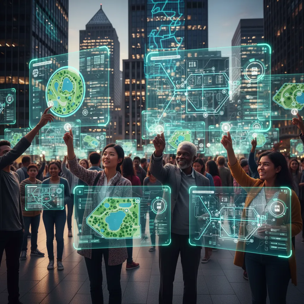 City residents using AI interfaces to customize urban environments