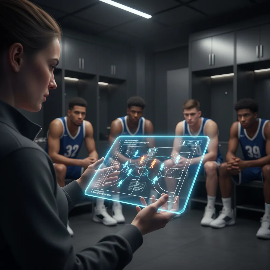 Sports coach using AI holographic display for game strategy