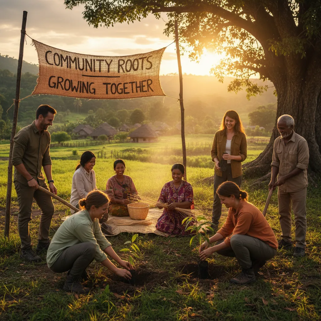 Travelers engaging in a community-based tourism activity, showing positive local impact.