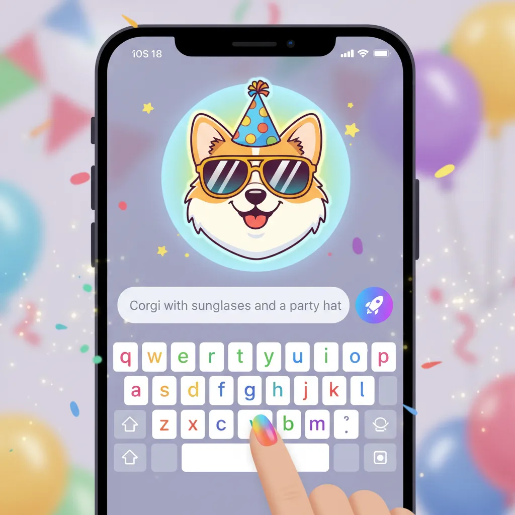 A user creating a custom Genmoji of their dog wearing sunglasses on the iOS 18 keyboard.