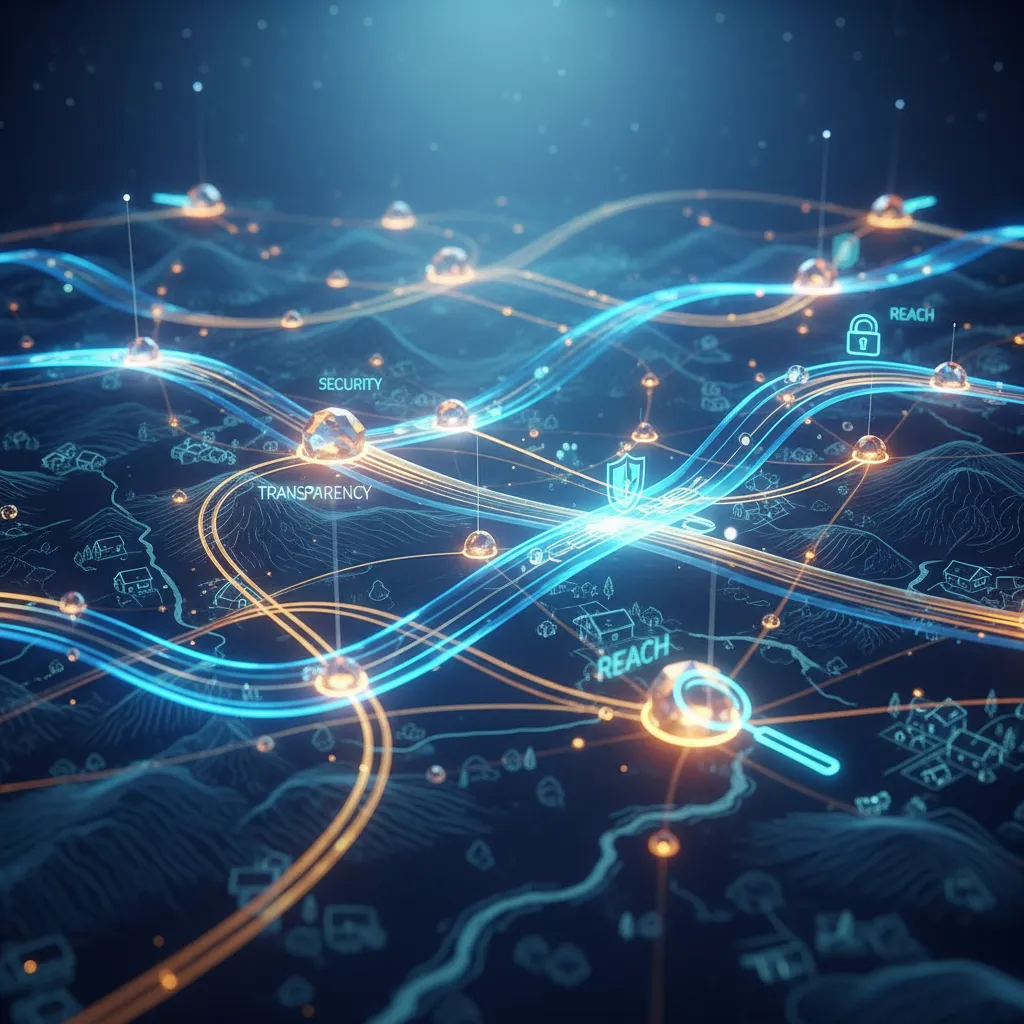 Abstract illustration of ethical data distribution for rural healthcare.