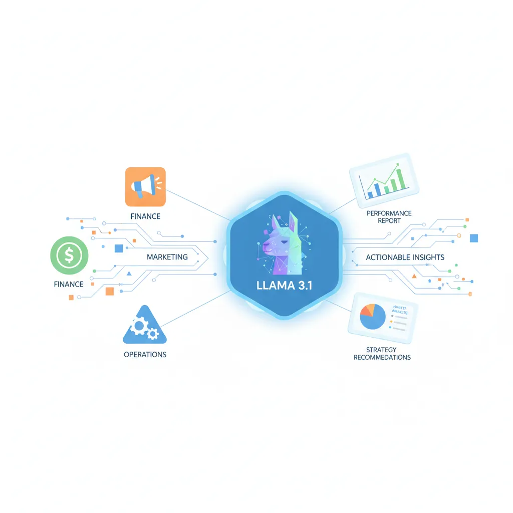 Stylized illustration of data flow into Llama 3.1 processing hub