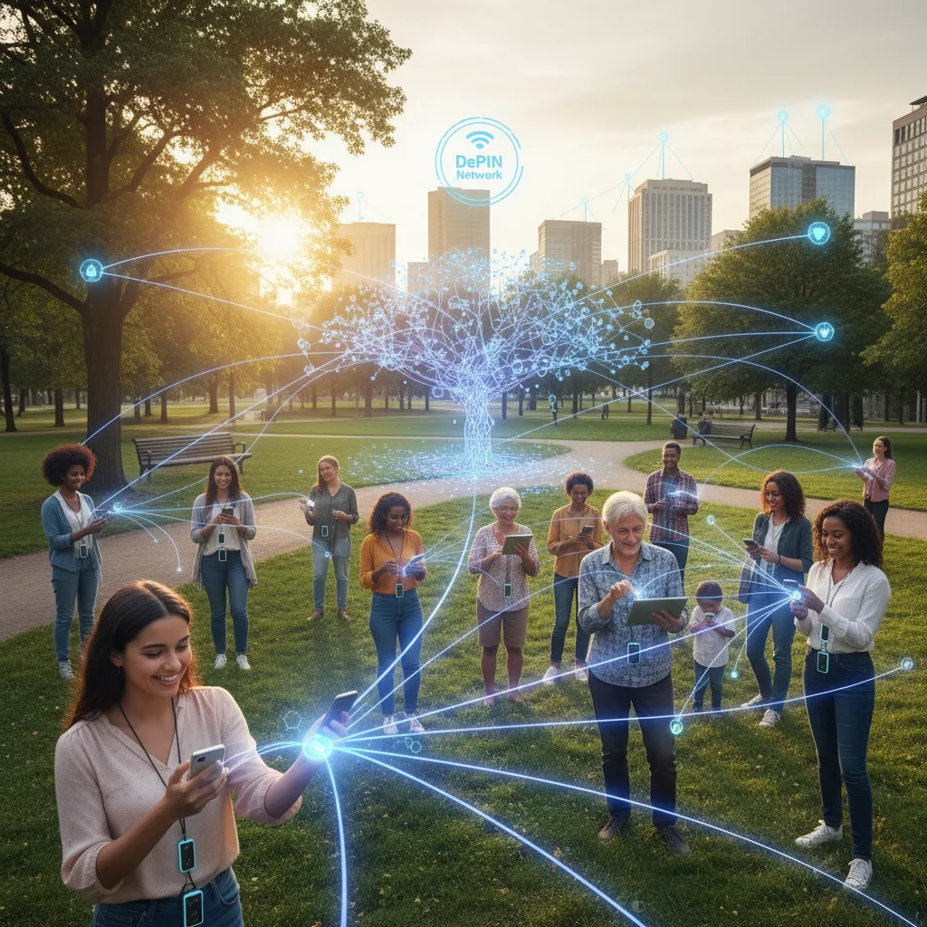 People using decentralized wireless network in park
