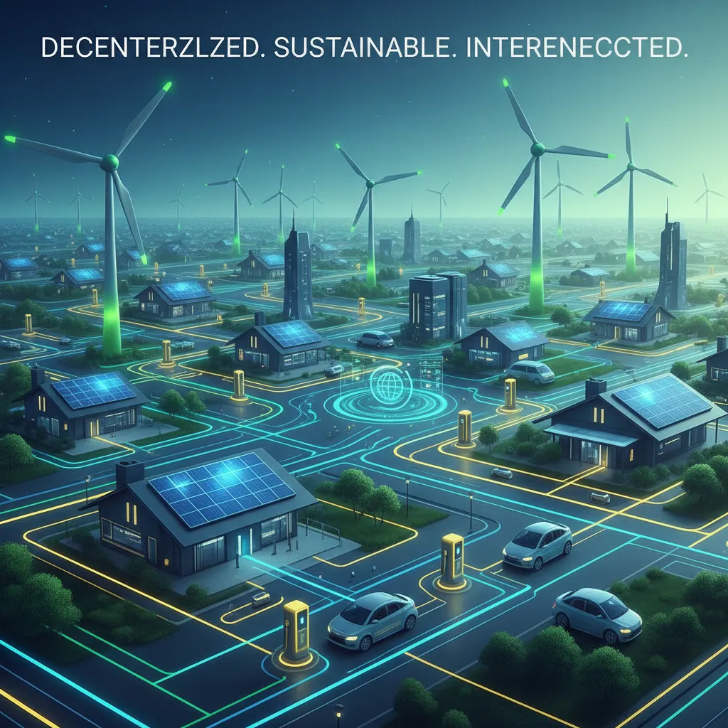 A vivid, cinematic hero image representing the concept of a decentralized energy network powered by Depin technology.