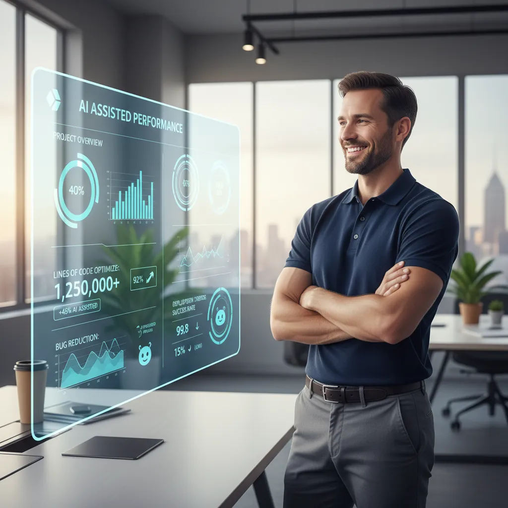 Developer viewing AI-assisted project metrics