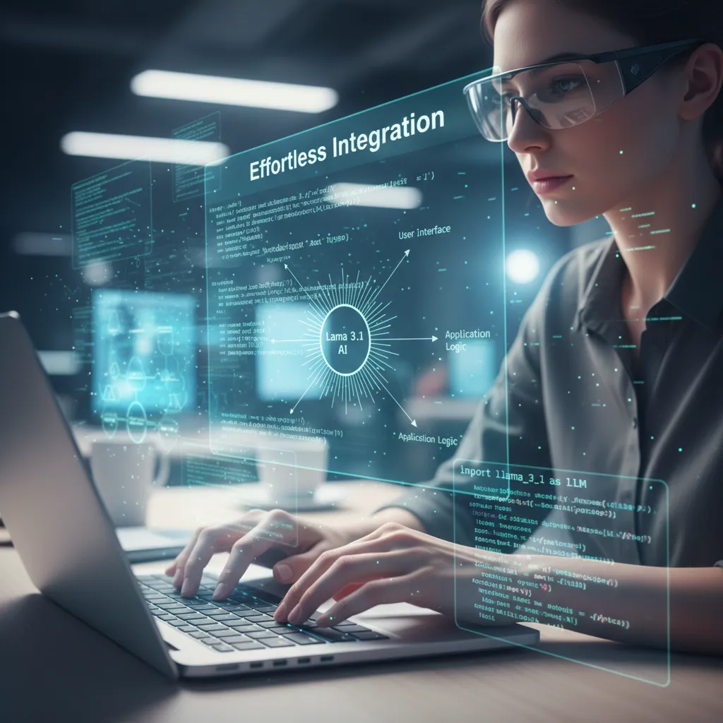Developer integrating Llama 3.1 code on a laptop