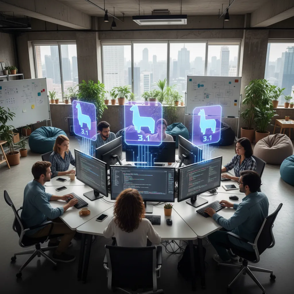 Developers coding with Llama 3.1 icons