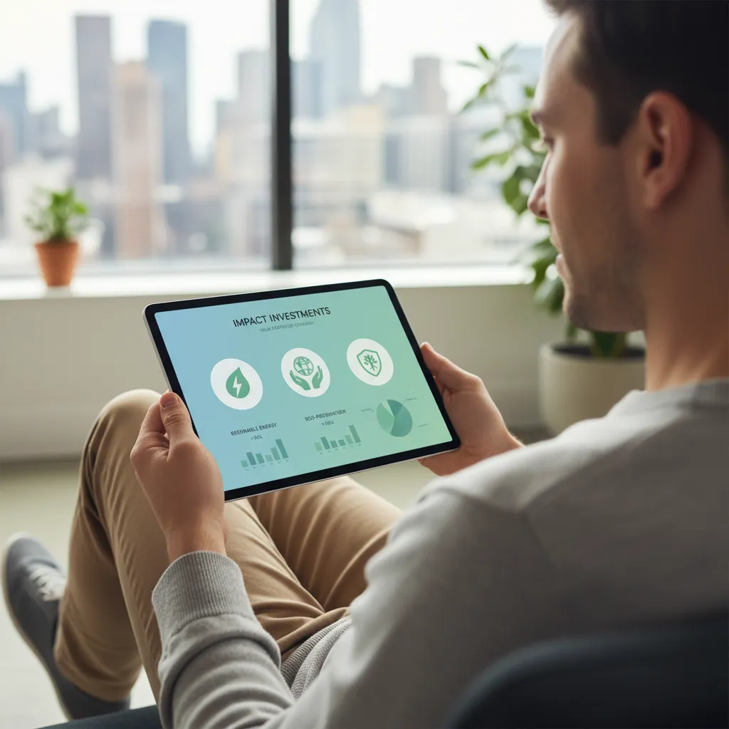 Person viewing a digital sustainable investment portfolio on a tablet