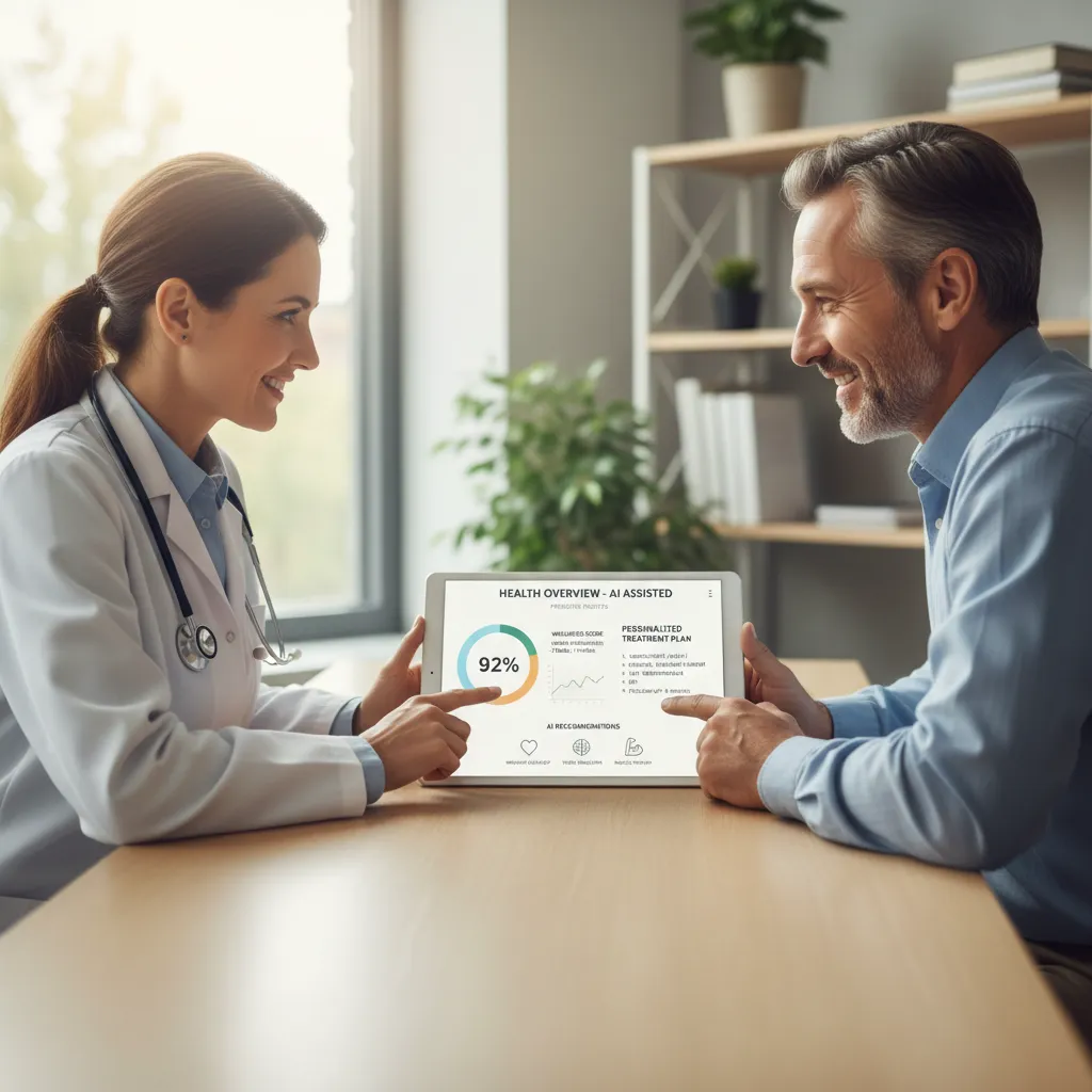 Doctor and patient reviewing AI predictive health data