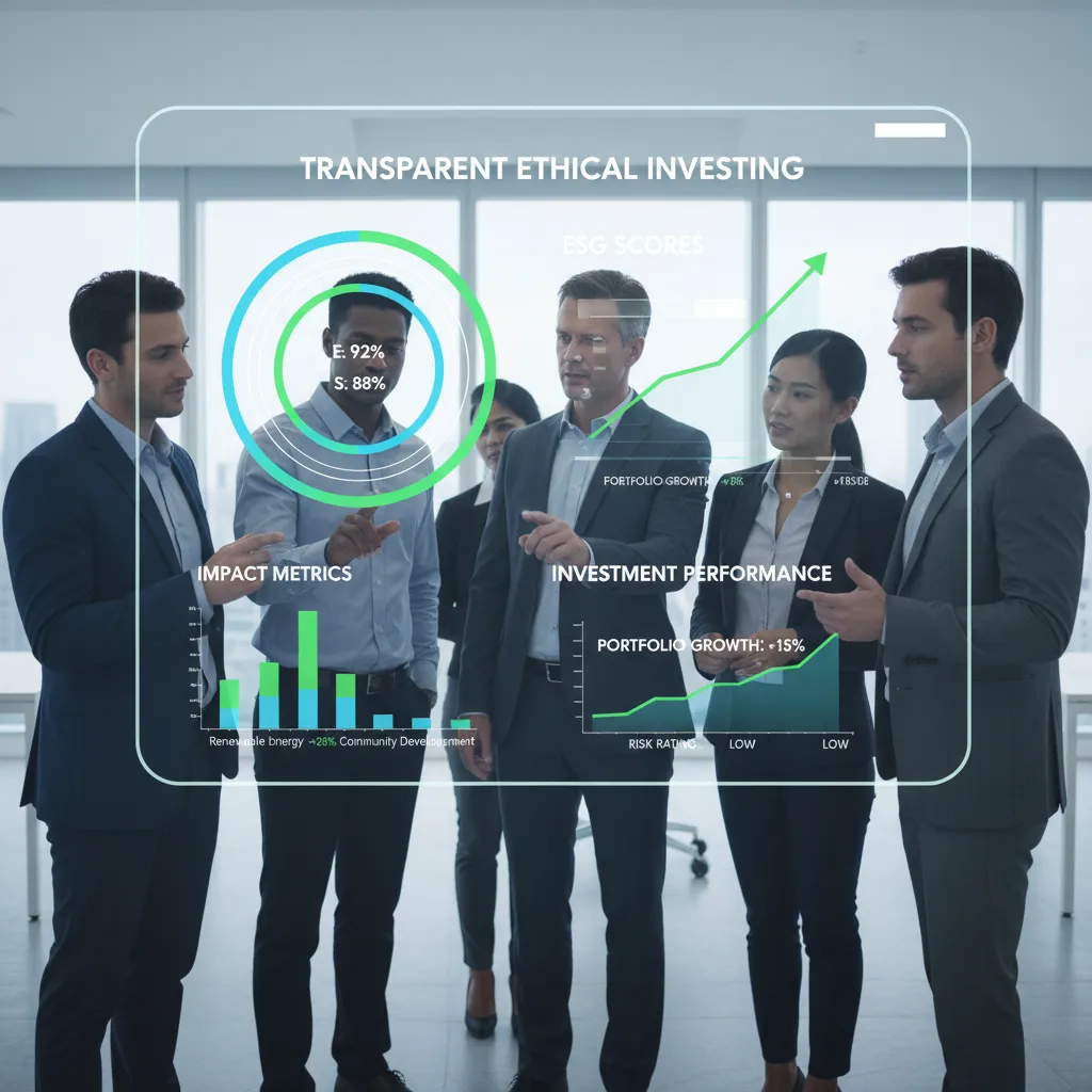 Digital dashboard showing ESG scores and investment performance