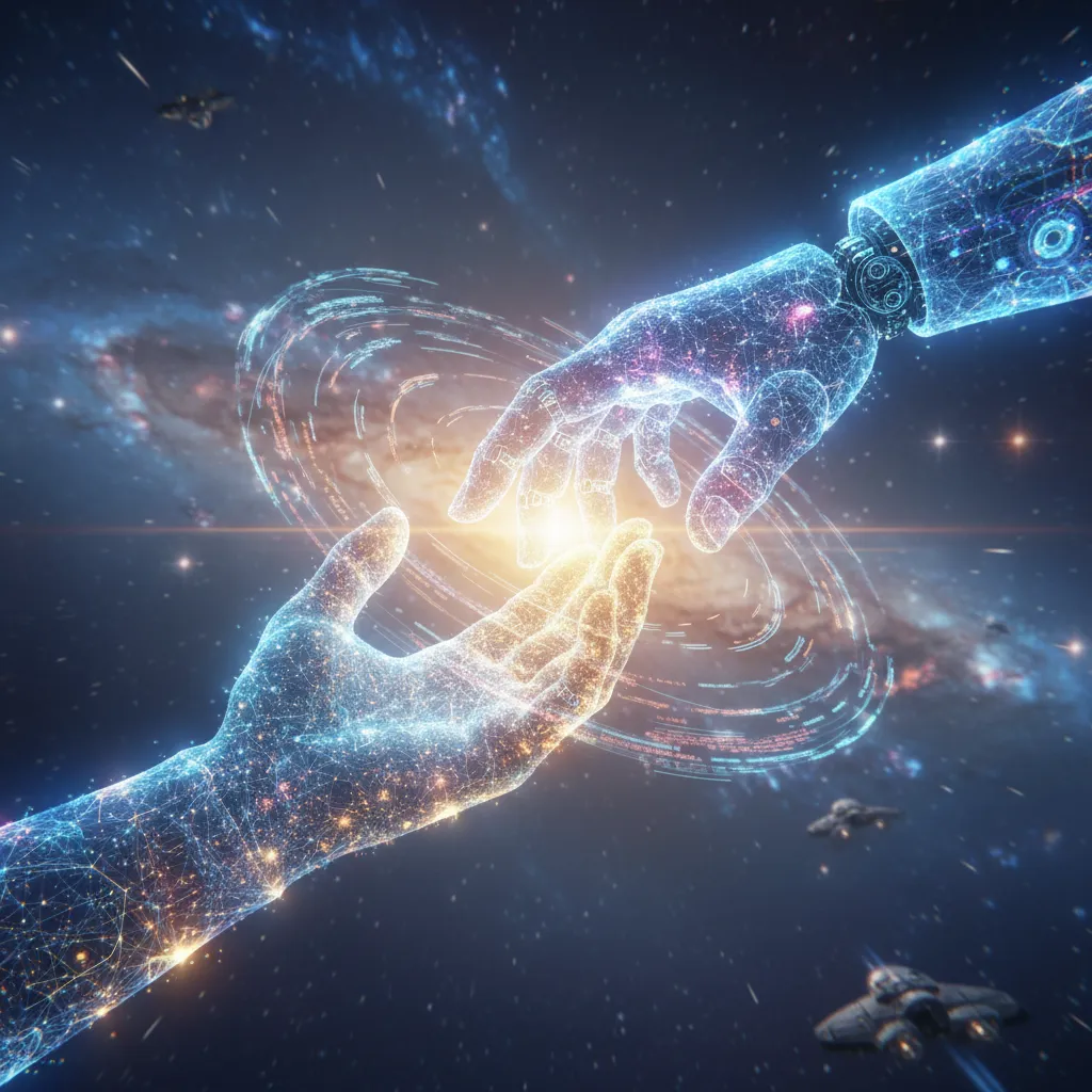 A symbolic representation of the future of human-AI collaboration and interaction.