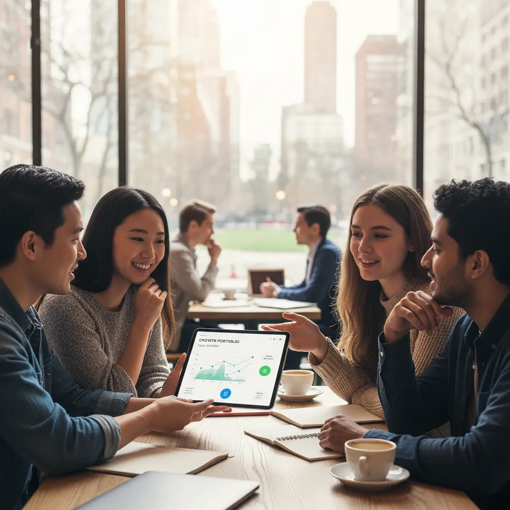 Gen Z discussing financial goals with a robo-advisor app