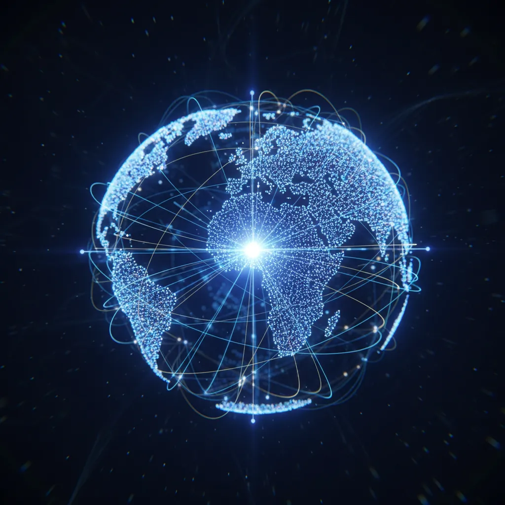 Abstract world map with glowing nodes representing global federated AI